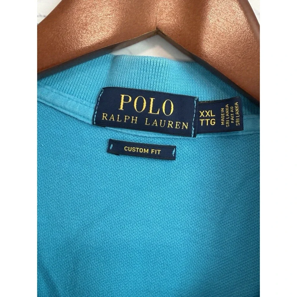 Polo Ralph Lauren Mens XXL Blue Pima Soft Touch Black Pony Custom Fit Polo Shirt